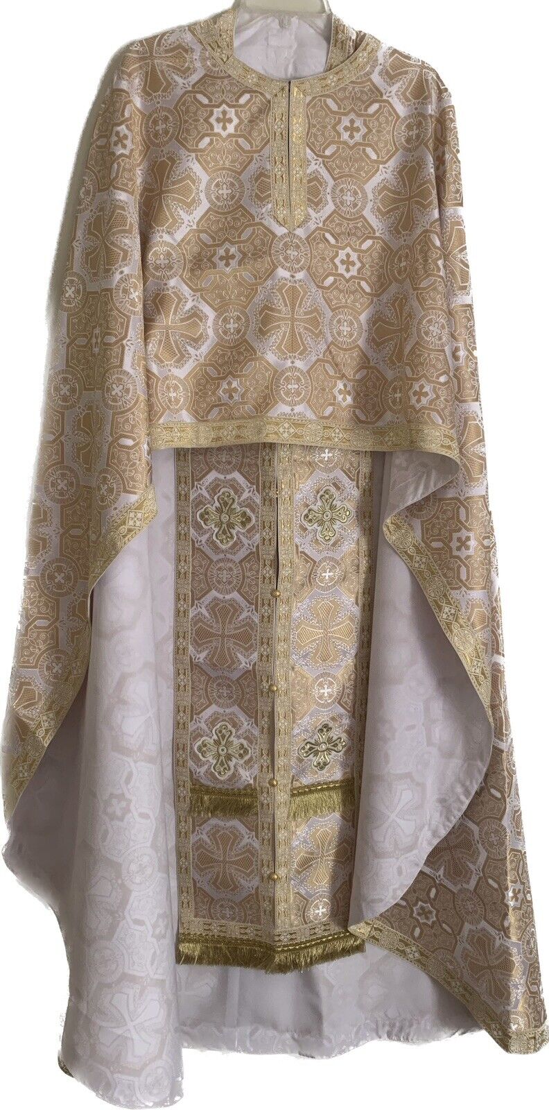 Orthodox Priest Vestment 7pc Set | White & Gold| Size XL, 57” Length