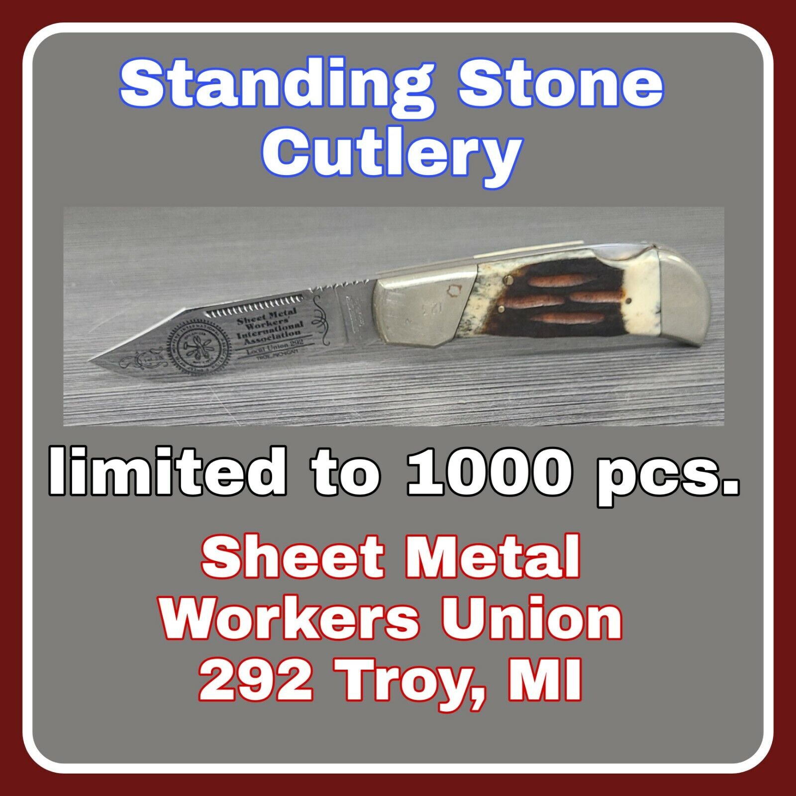 sheet metal workers 292 troy, michigan standing stone rare pocket knife 1 / 1000