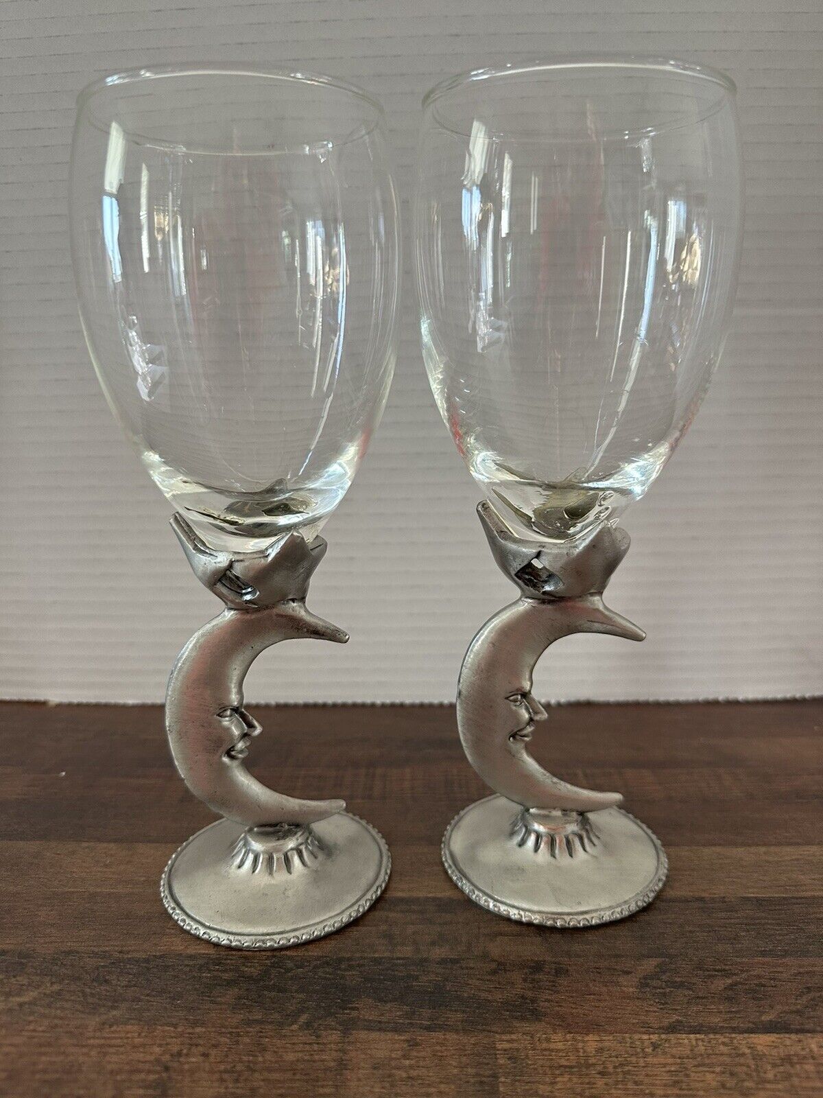 2 Pewter & Glass Wine Water Fantasy Goblet Crescent Moon Stars Taiwan