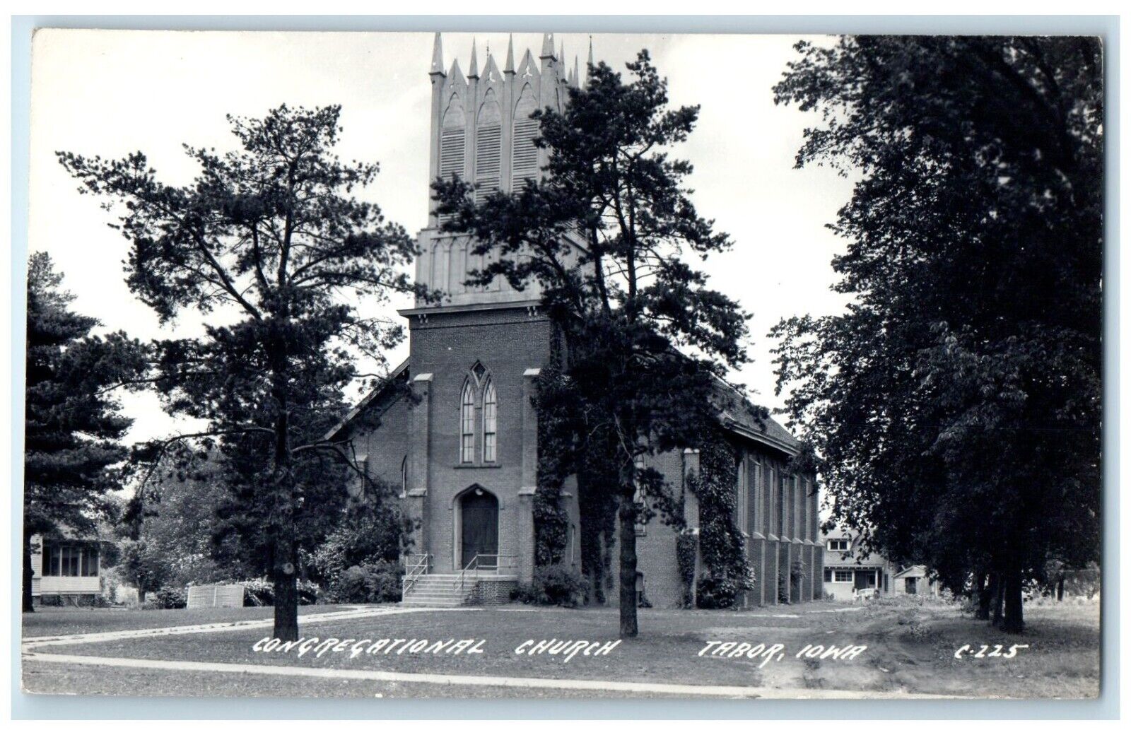 c1940\'s Congregational Church Scene Street Tabor Iowa IA RPPC Photo Postcard