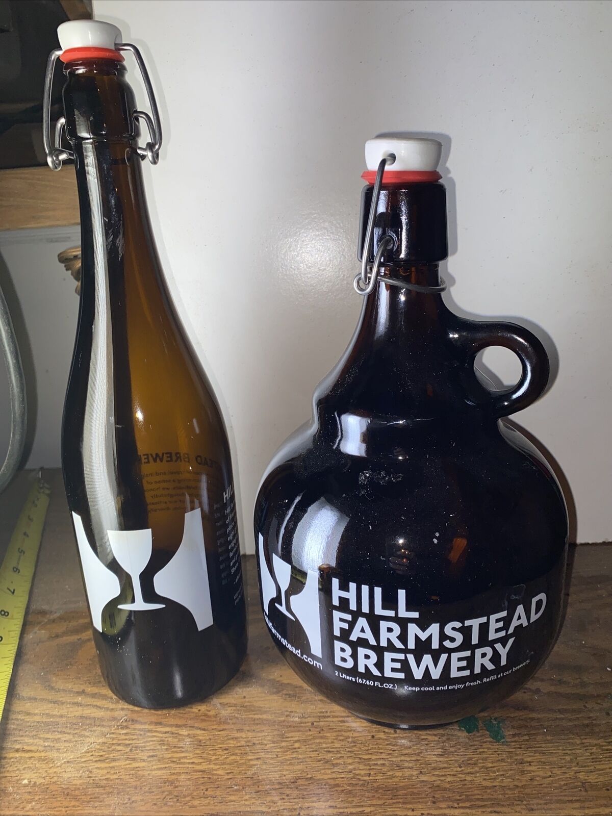 PAIR Hill Farmstead Brewery EMPTY Beer 2 Liter & 750 ML Glass Growlers Bottles