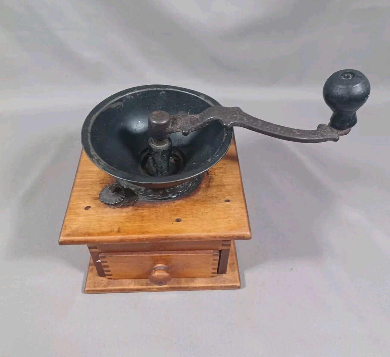 Vintage CP Co. Coffee Grinder Cast Iron Wood Stand Antique