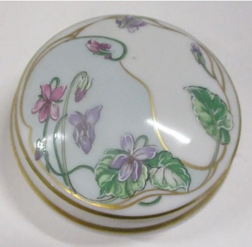 Vintage Limoges CASTEL Hand Painted Floral Round Trinket Box