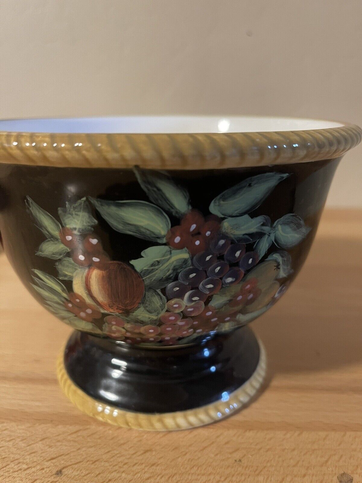 Vintage Raymond Waites Black With Gold Trim With A Fruit Painting 