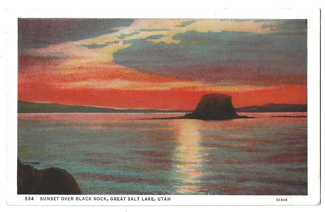 Great Salt Lake Utah c1920\'s Sunset over Black Rock