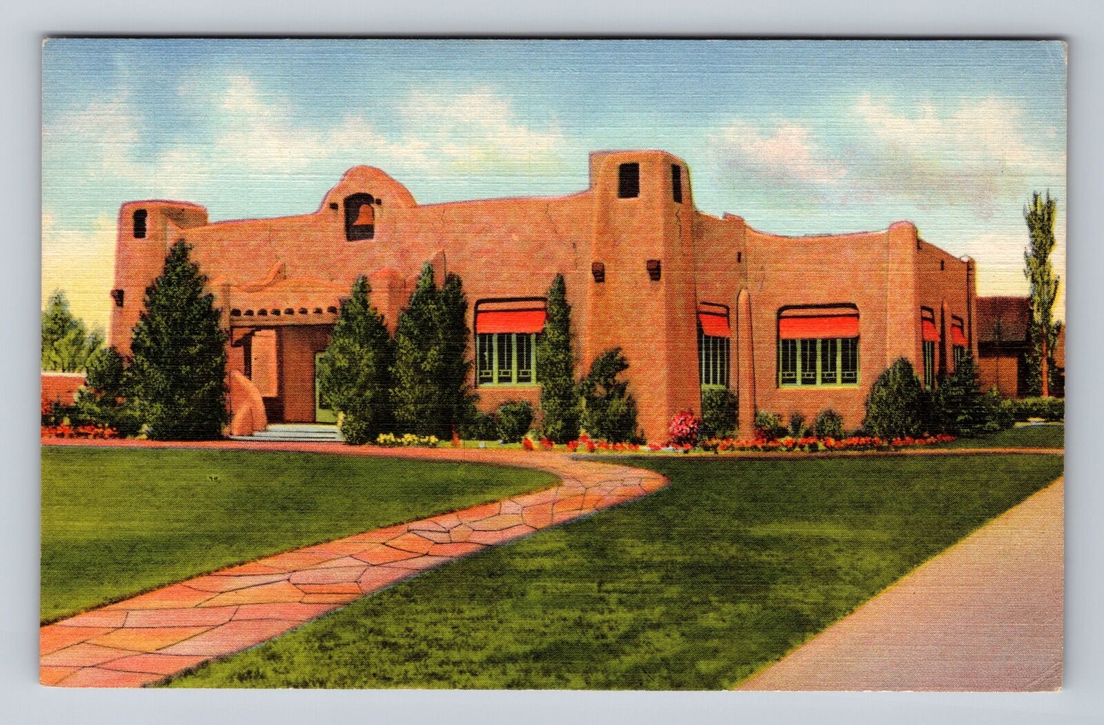 Albuquerque NM-New Mexico, Scenic Panoramic View Public Library Vintage Postcard