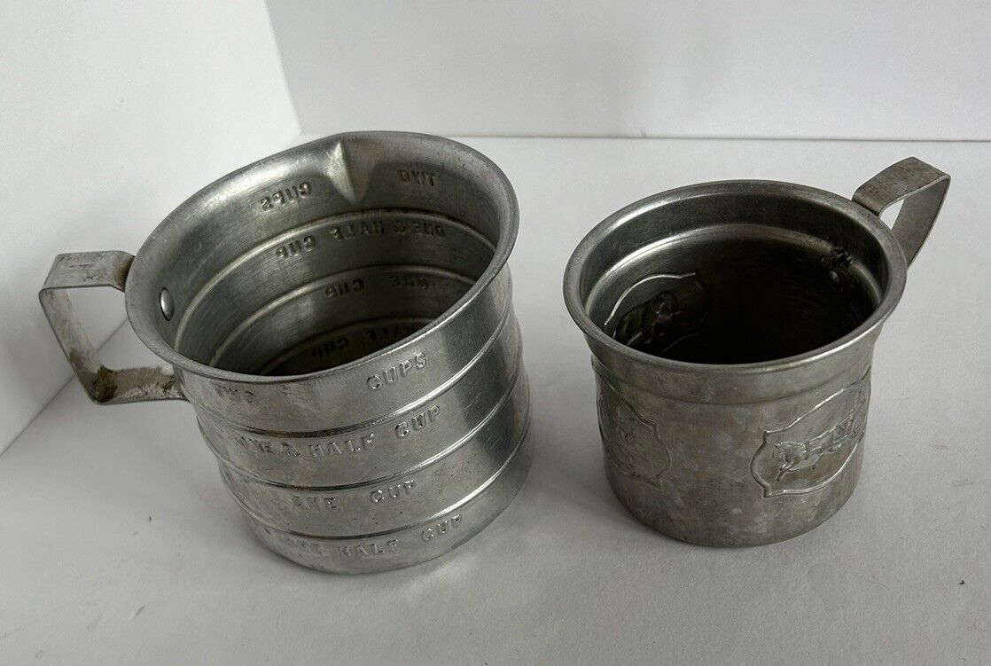 Vintage Tin Measuring Cup And Drinking Cup