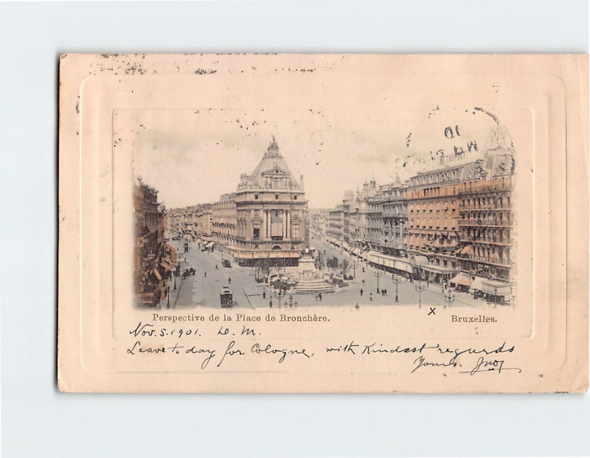 Postcard View of Place de Brouckère Brussels Belgium Embossed Card