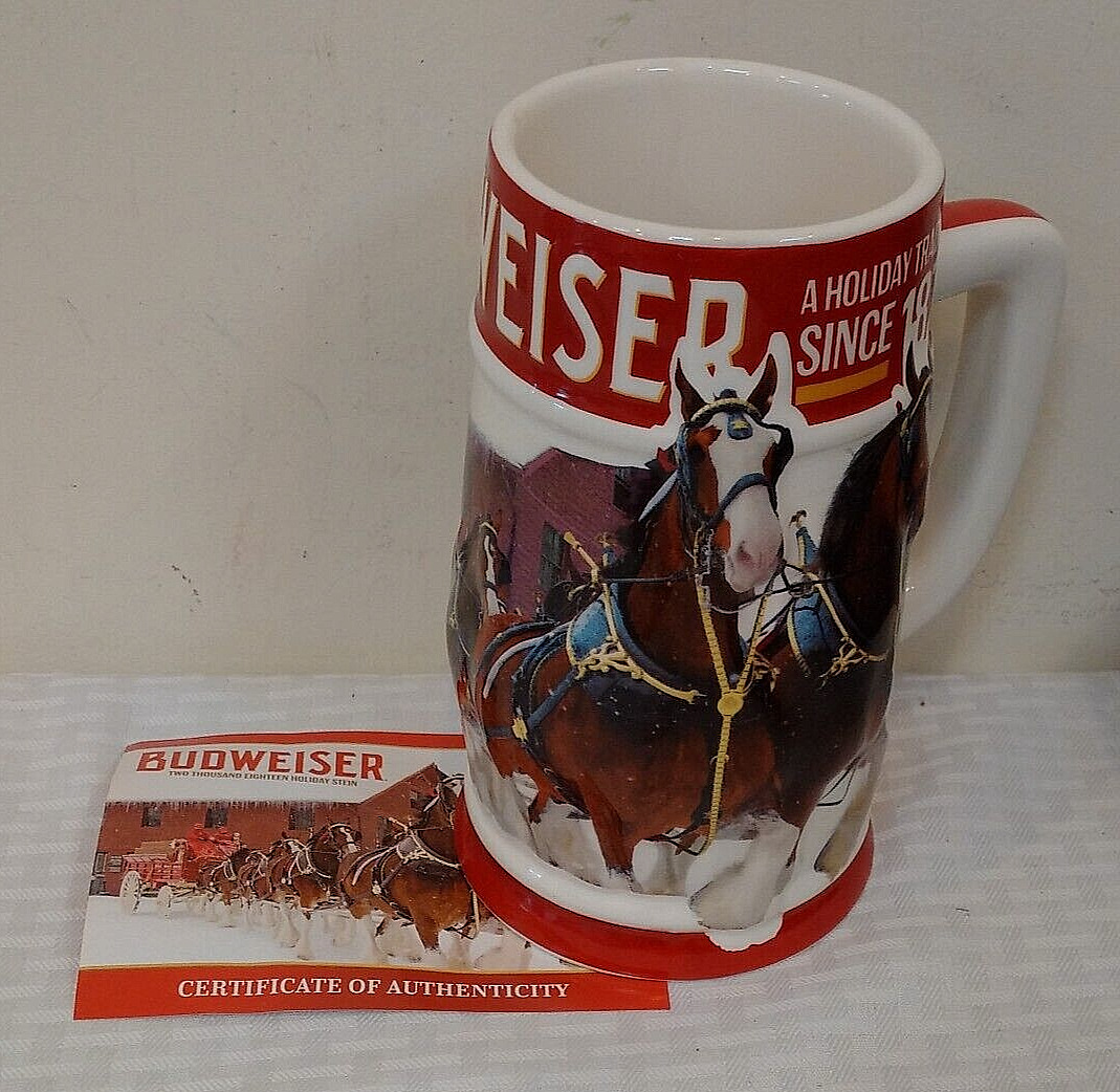2018 BUDWEISER Christmas Stein Mug Holiday Clydesdales Rare Low Production Year
