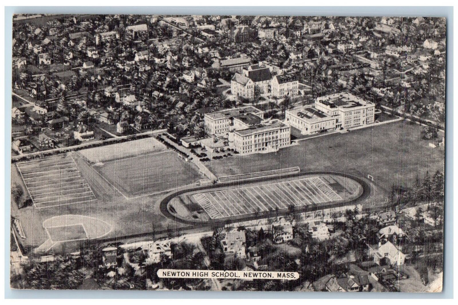 c1940 Aerial View Newton High School Football Field Newton Massachusetts Postcar