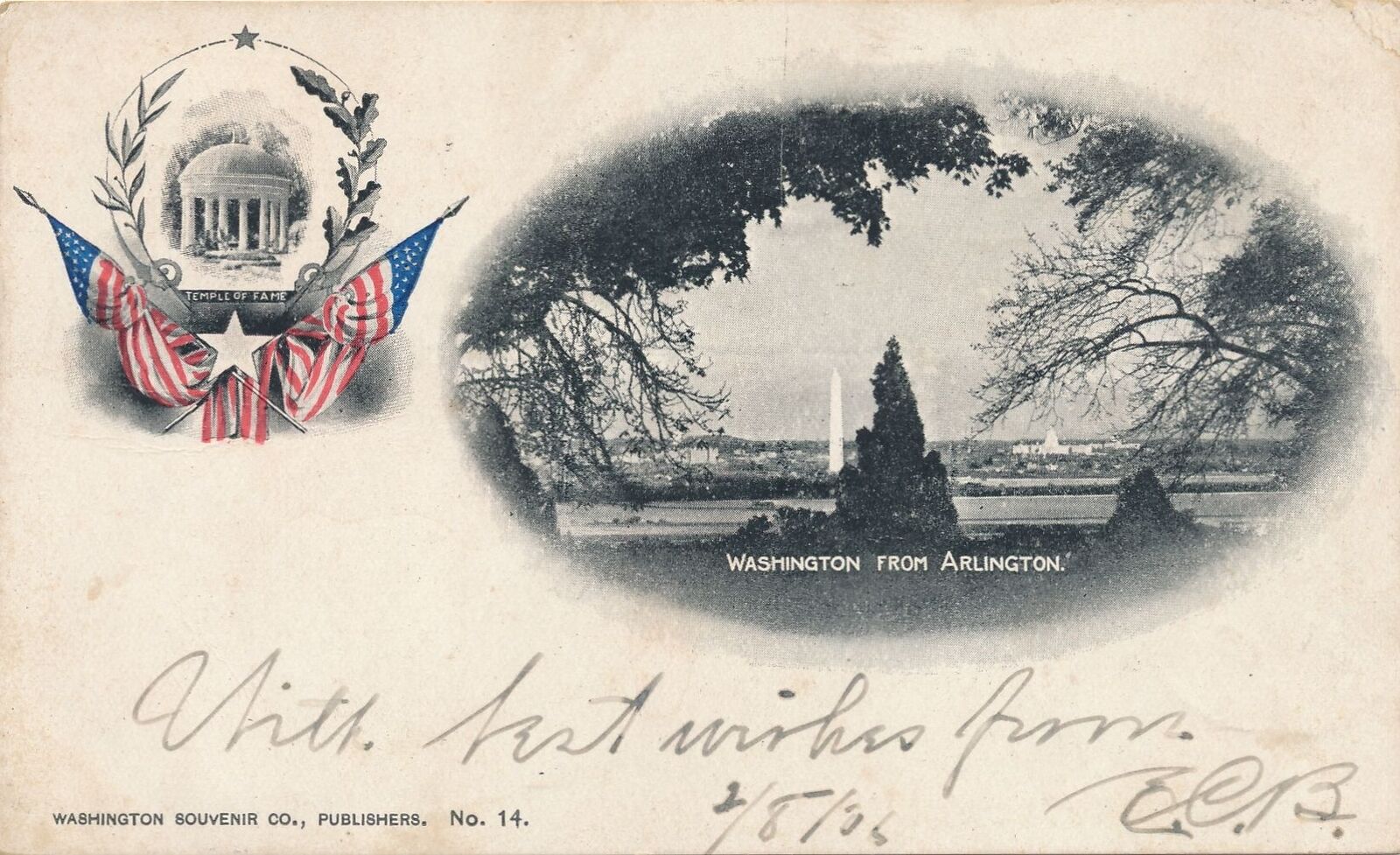 WASHINGTON DC -Washington From Arlington and Temple of Fame Private Mailing Card