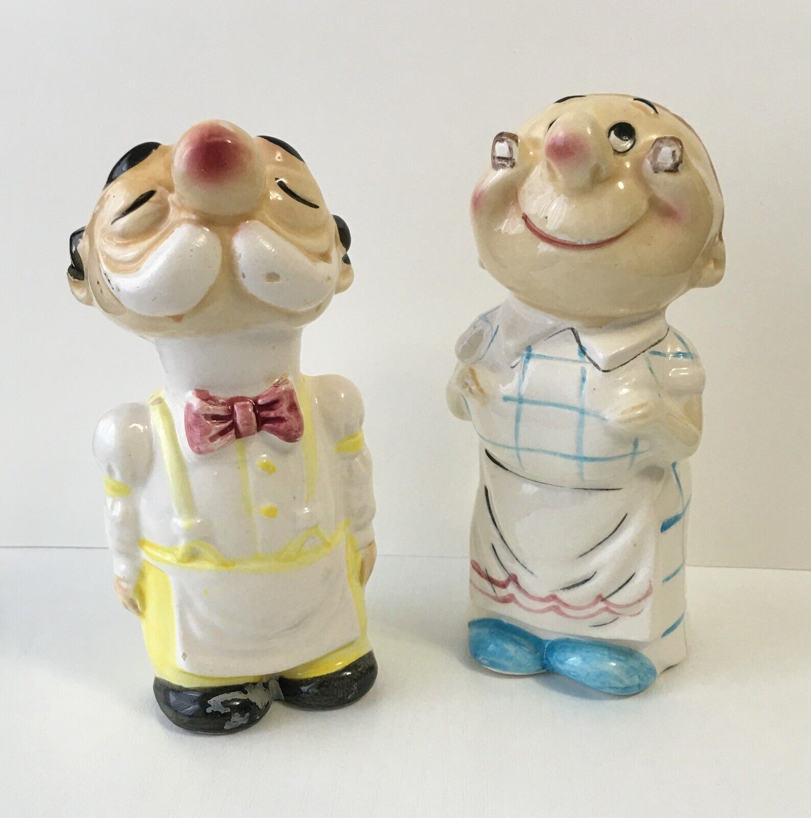 KREISS Shakers OLD COUPLE Vintage MCM Kitsch Figure Chef Cook Mustache Man Woman