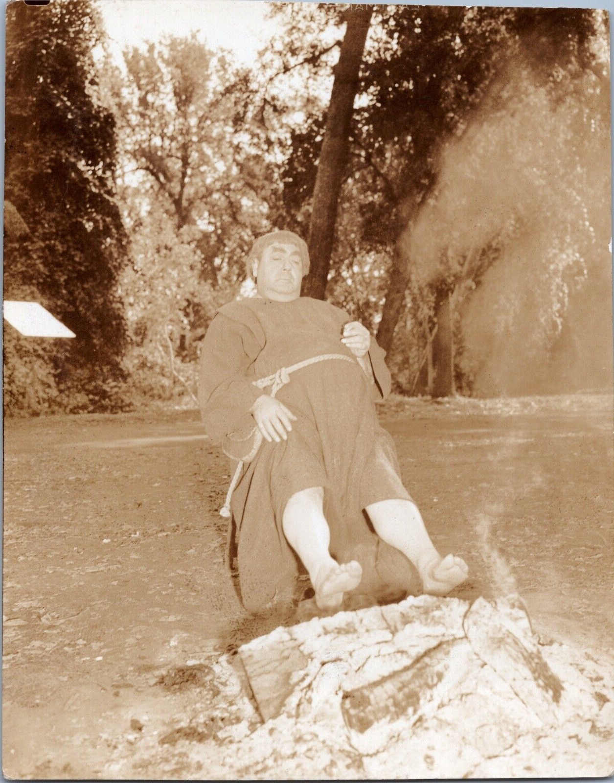 Vintage Photo  Strange Image Monk Leaning Back - Walking on Fire?