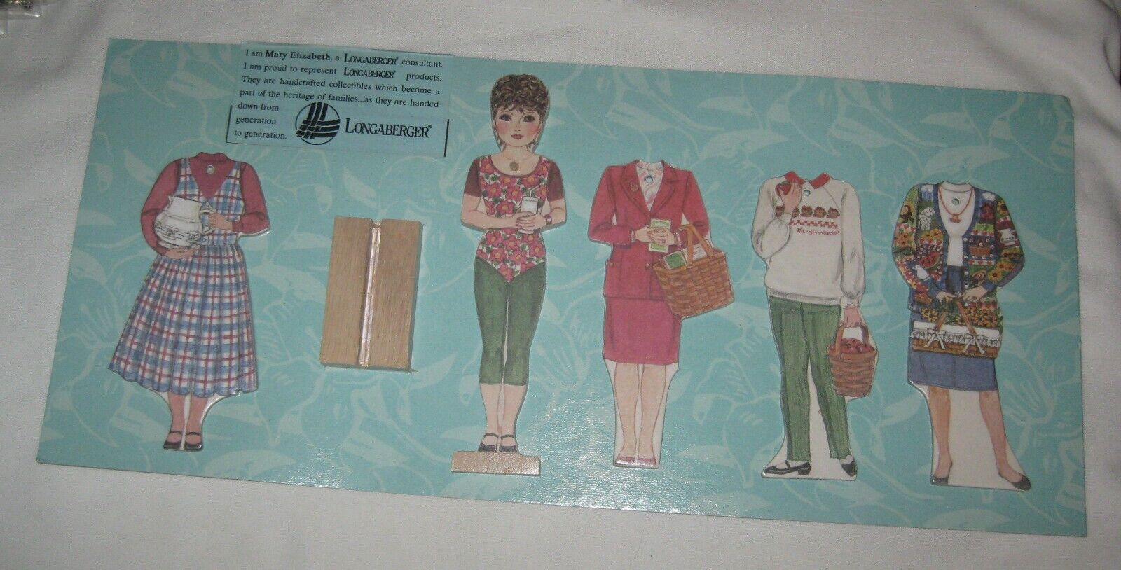 Vintage Bethany Farms Wooden Paper Doll Set ~ Longaberger Basket Consultant New
