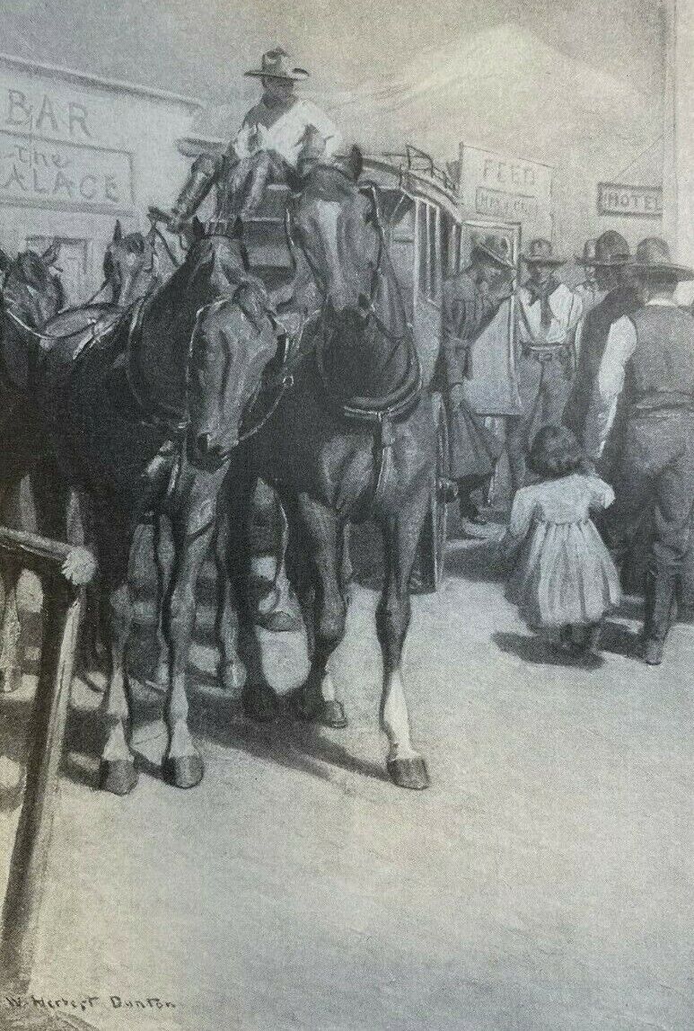 1915 Vintage Magazine Illustration Western Stagecoach by W. Herbert Dunton