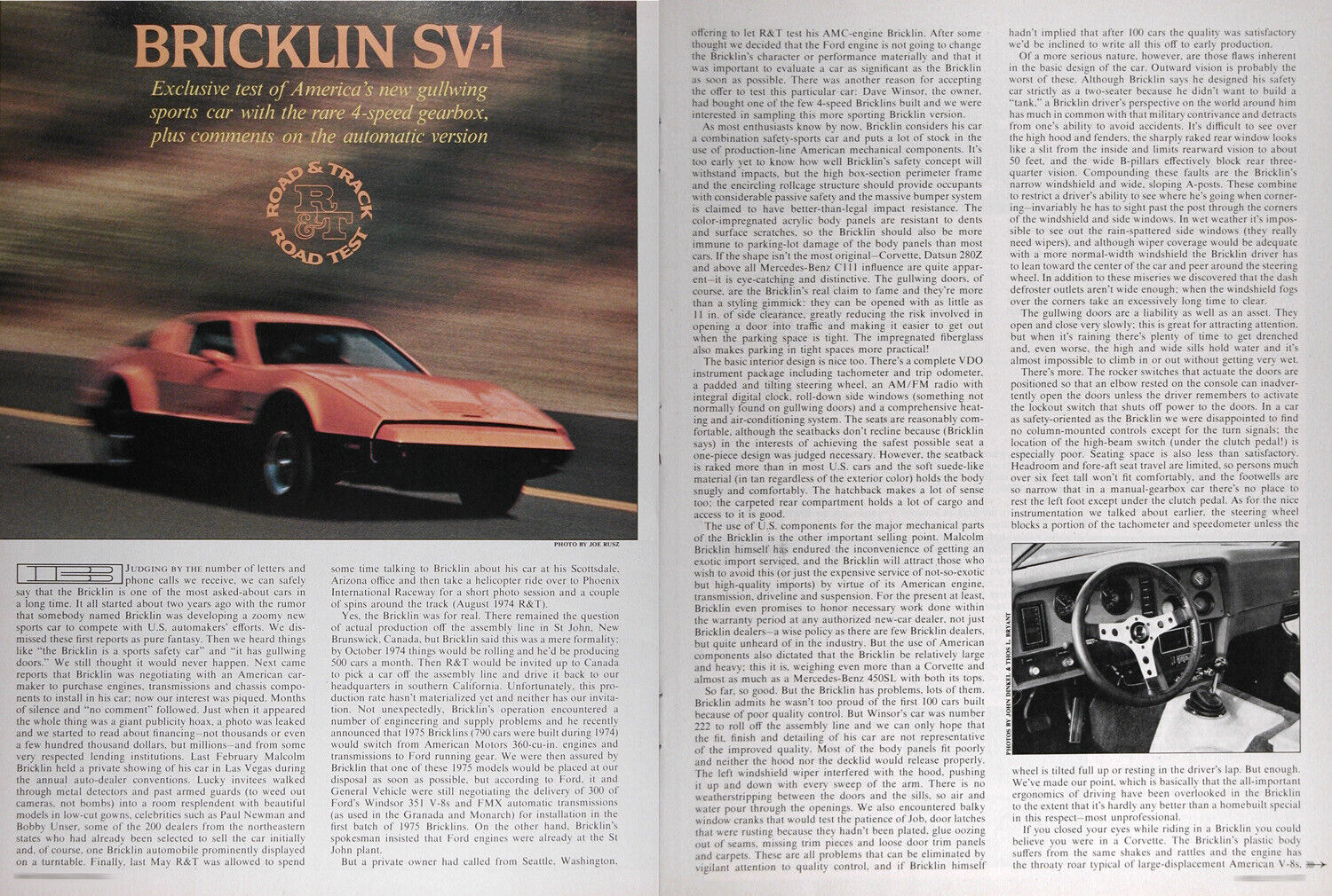 1975 BRICKLIN SV1 Genuine ROAD TEST W/specs & Styling Analysis ~ 