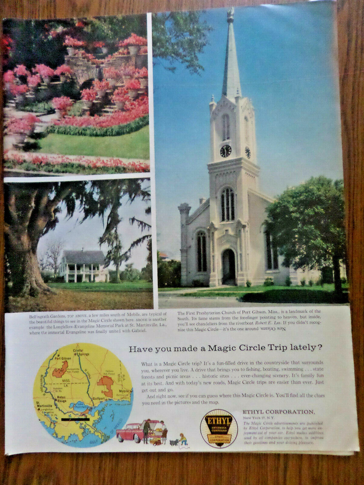 1960 Ethyl Gasoline Ad Mississippi 1st Presbyterian Church Port Gibson 