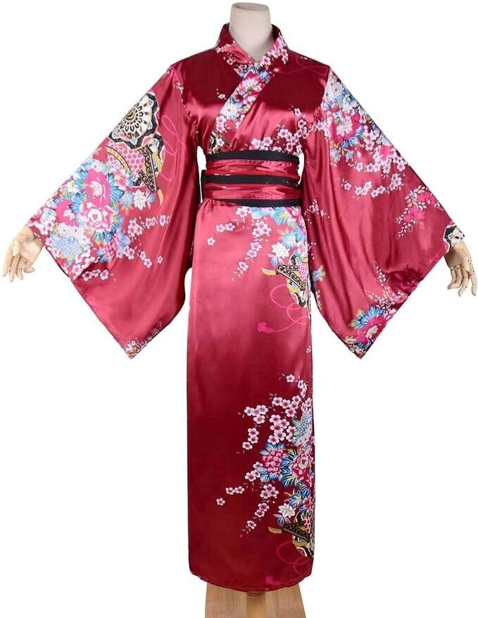 Women Japanese Kimono Robe Sweet Floral Patten Japanese Kimono Cosplay Dress Out