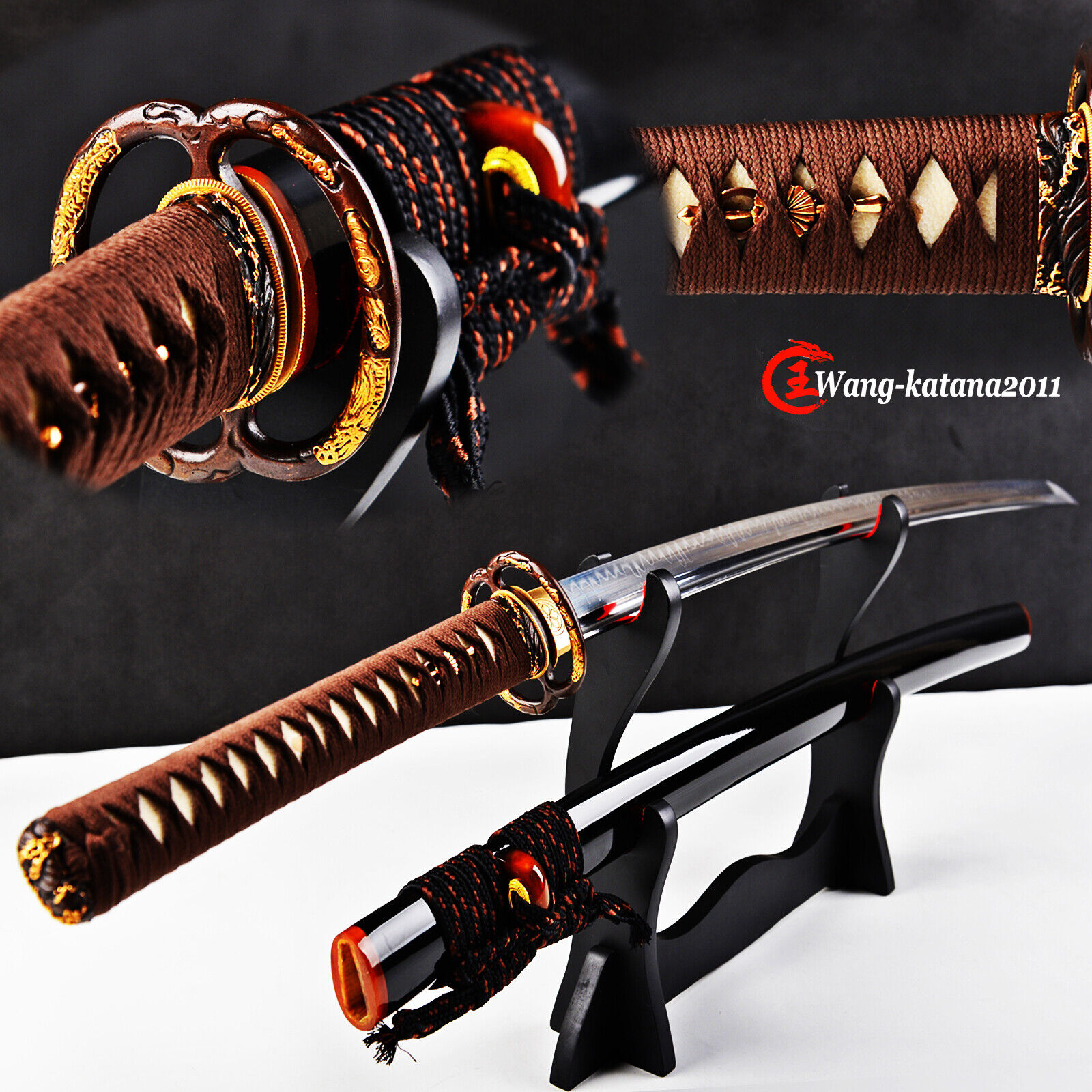 Real 18K Gold Musashi Clay Tempered T10 Katana Handmade Japanese Samurai Sword 