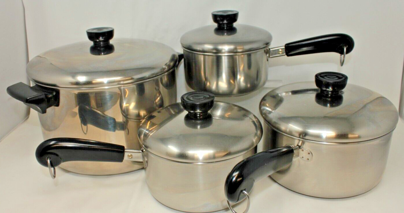 Revere Ware 1801 18/10 Stainless Steel Bottom Vintage Cookware Pots & Pans 8 Pc