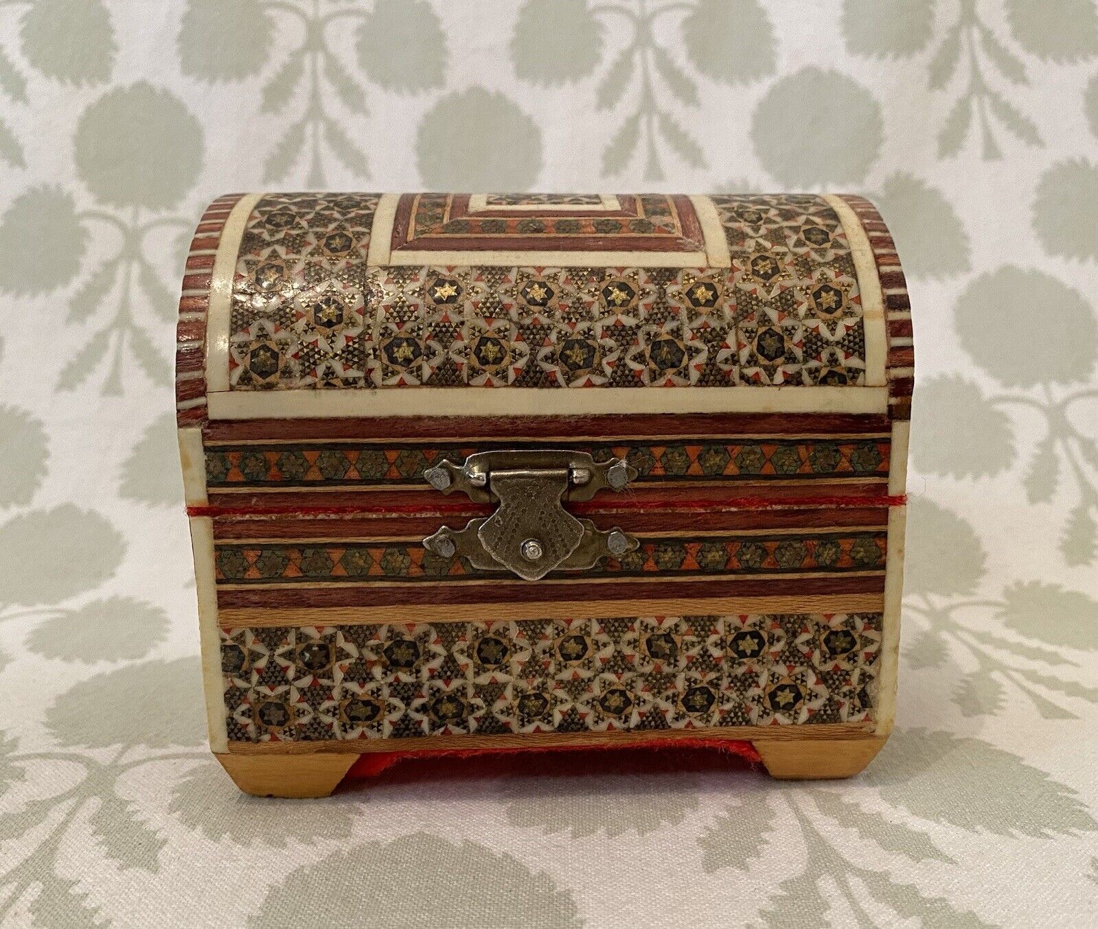 Vintage Persian Khatam Wood Jewelry Trinket Box w/ Inlay Marquetry Micro Mosaic