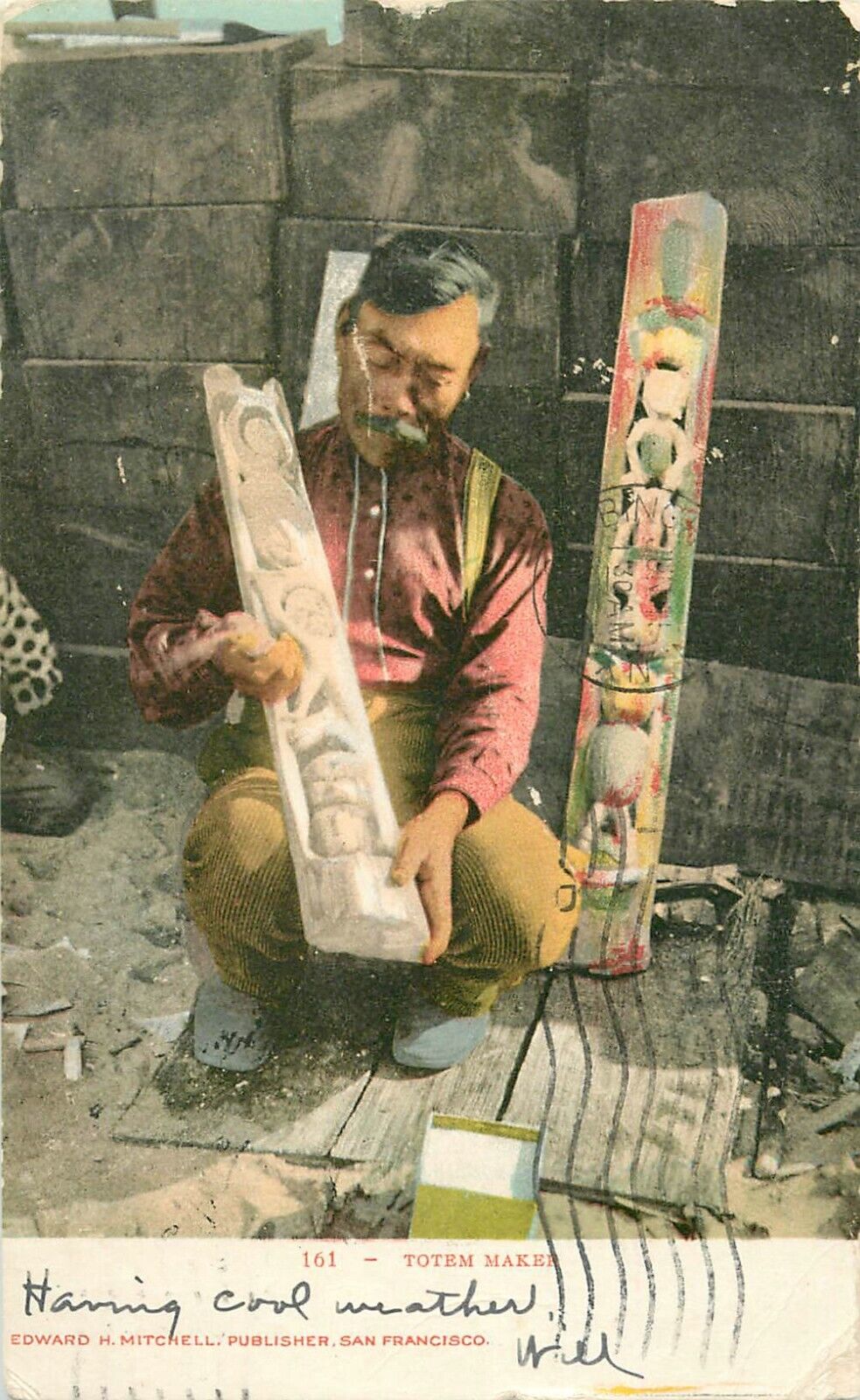 1907 Chinese Totem Maker in San Francisco, California Postcard