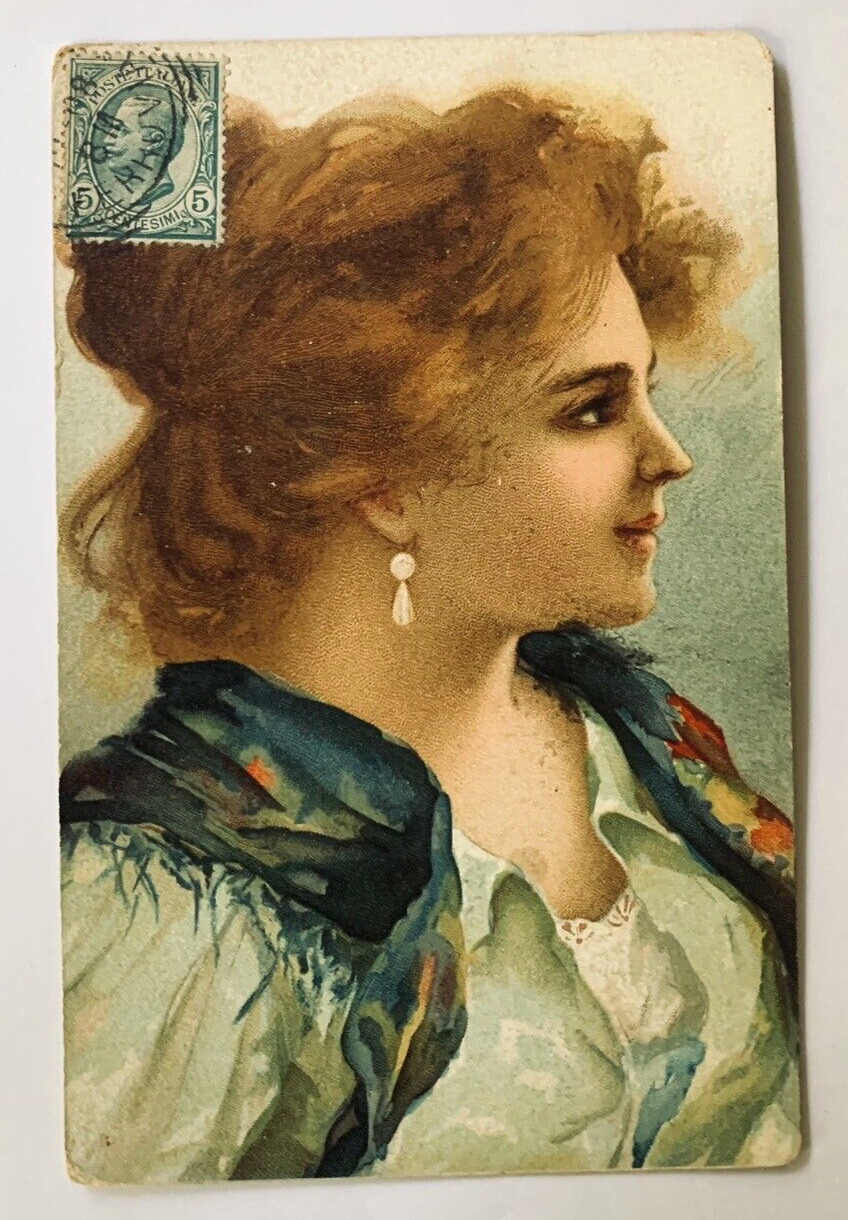 Beautiful Italian Lady Portrait Style 5 centt Italian Stamp c1914  Postcard