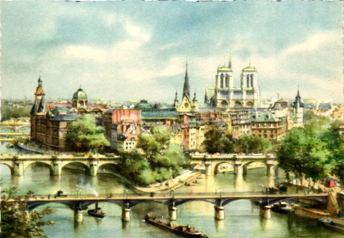 Notre Dame Church And Bridges Paris France Postcard