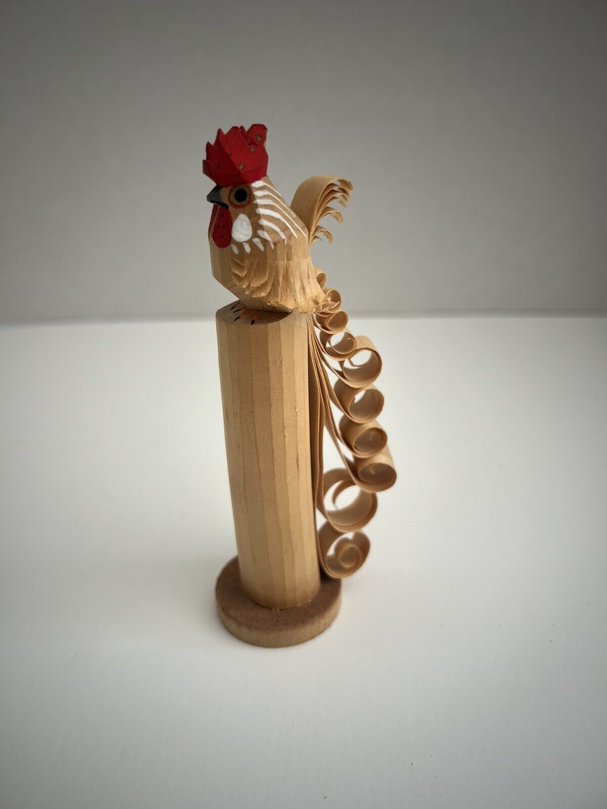 VINTAGE Japanese Sasano Bori Hand Carved Wood Red Rooster 5”