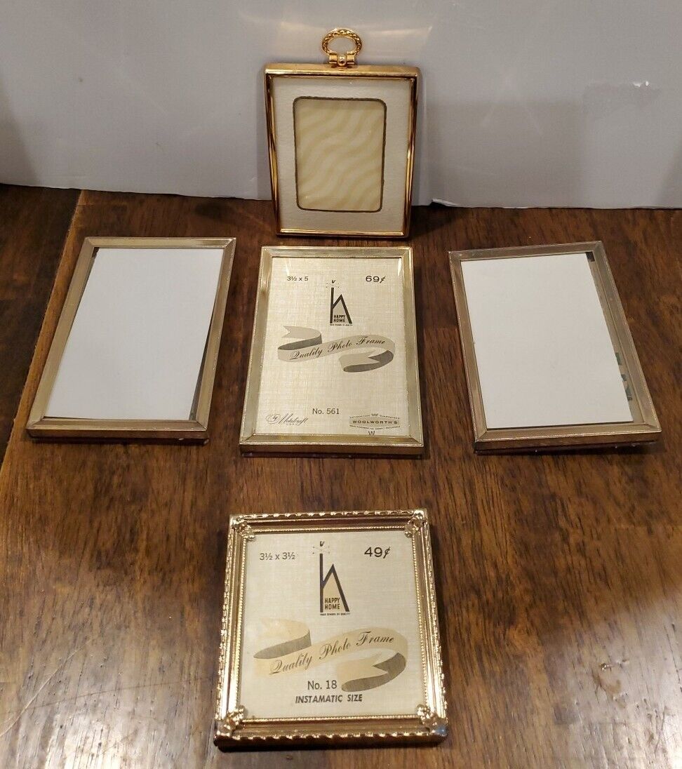 Vintage Mid-Century Modern Gold Metal Mixed Picture Photo Frame Lot of 5 