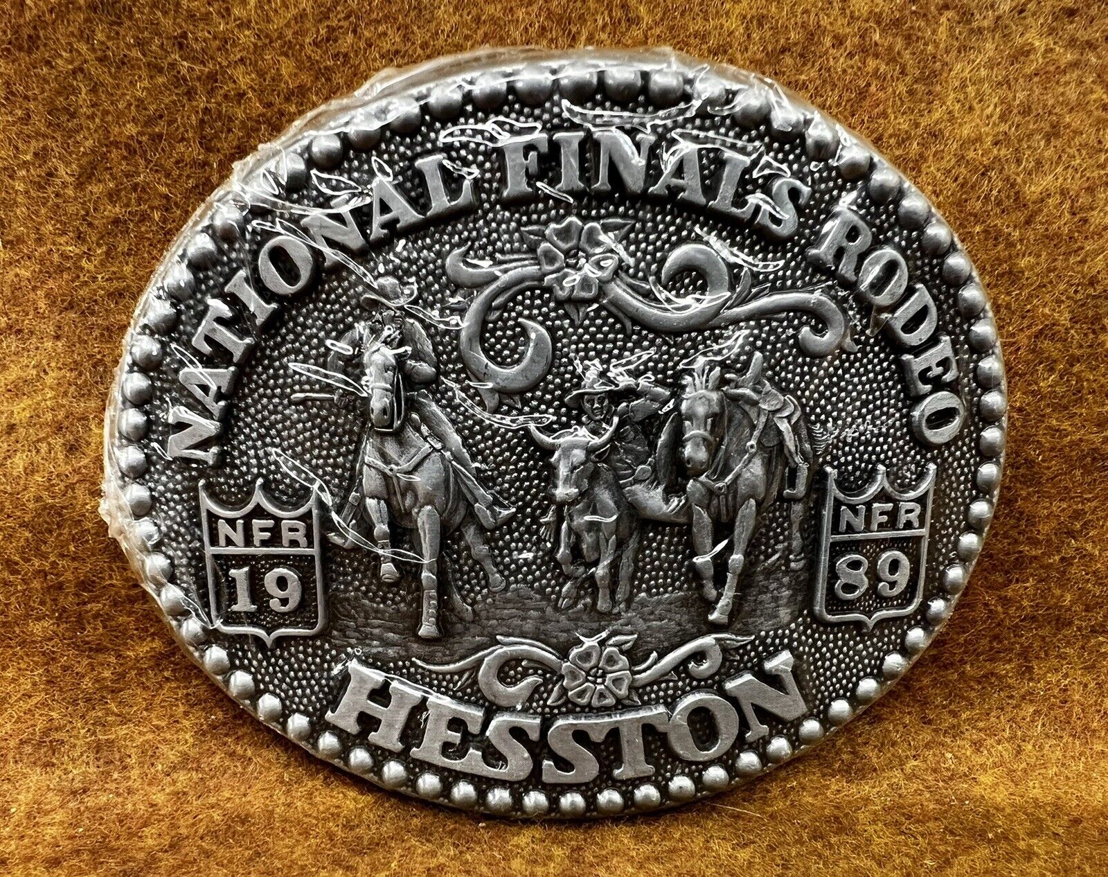 1989 Hesston National Finals Rodeo Belt Buckle NFR BRAND NEW SEALED