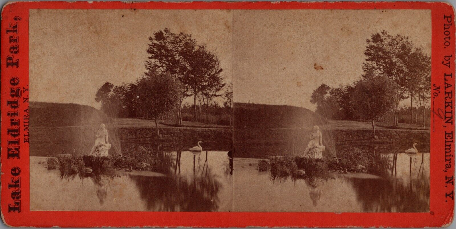 Stereoview Lake Eldridge Park Elmira 1870 New York Garden Statues Photo