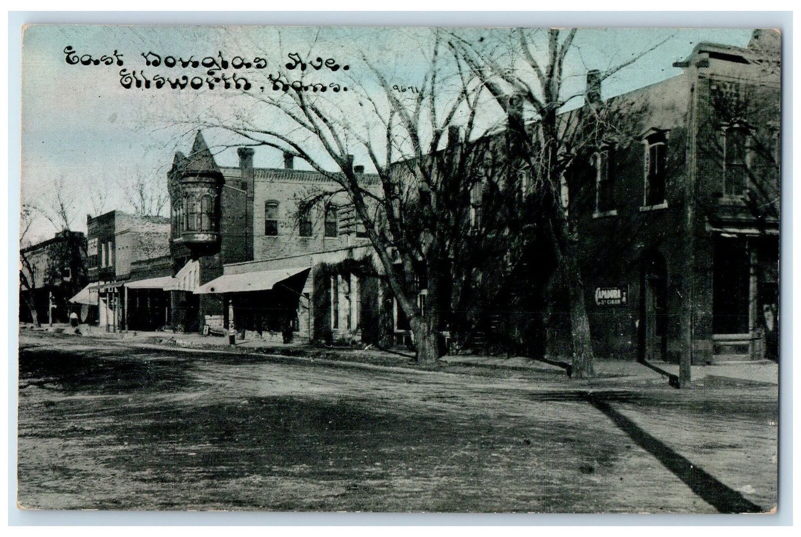 c1905\'s East Douglas Avenue Business Section Ellsworth Kansas KS Trees Postcard