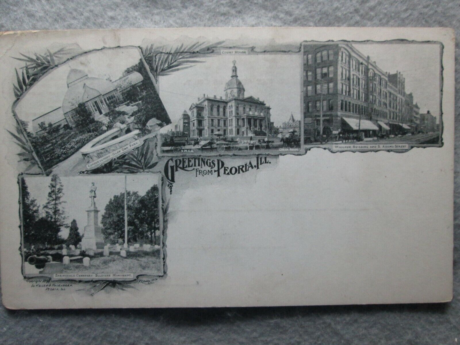 Antique Greetings From Peoria, Illinois 4 View Undivided Back Photo Postcard