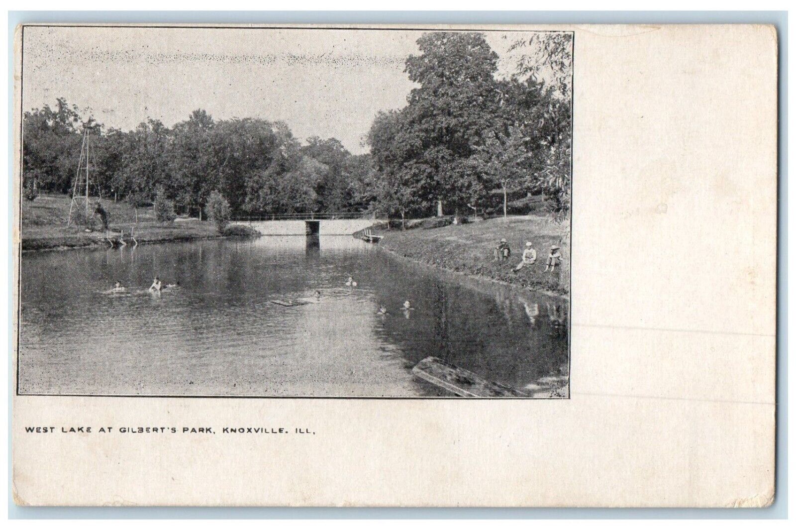 1915 West Lake Gilberts Park River Trees Bridge Konxville Illinois IL Postcard