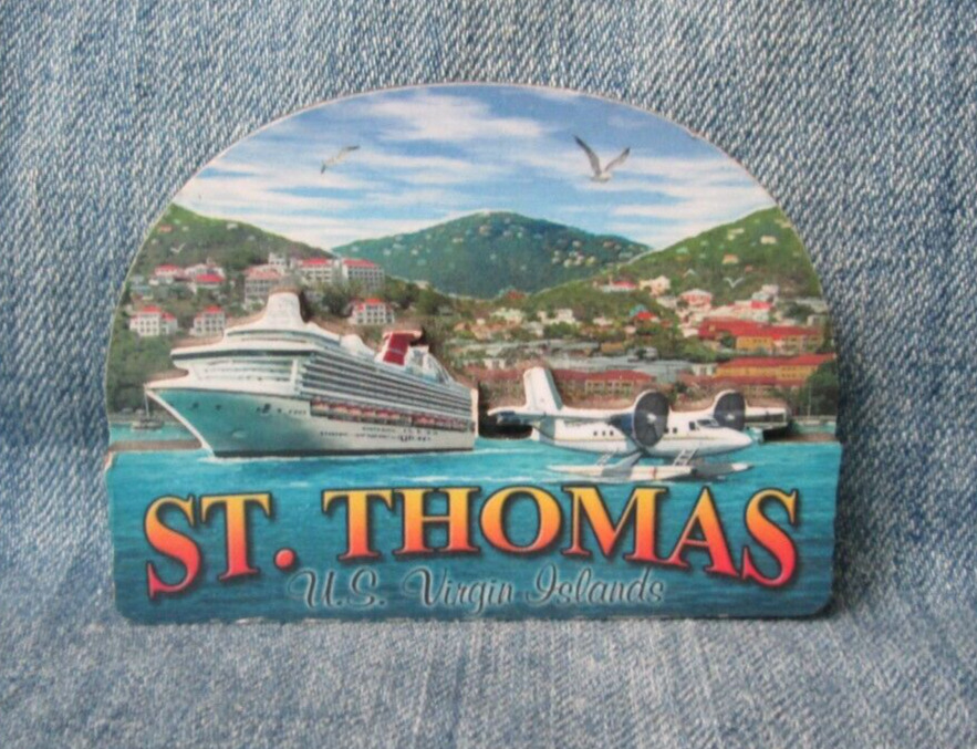 Cruise Ship St. Thomas US Virgin Islands Wood Dimensional Magnet Souvenir