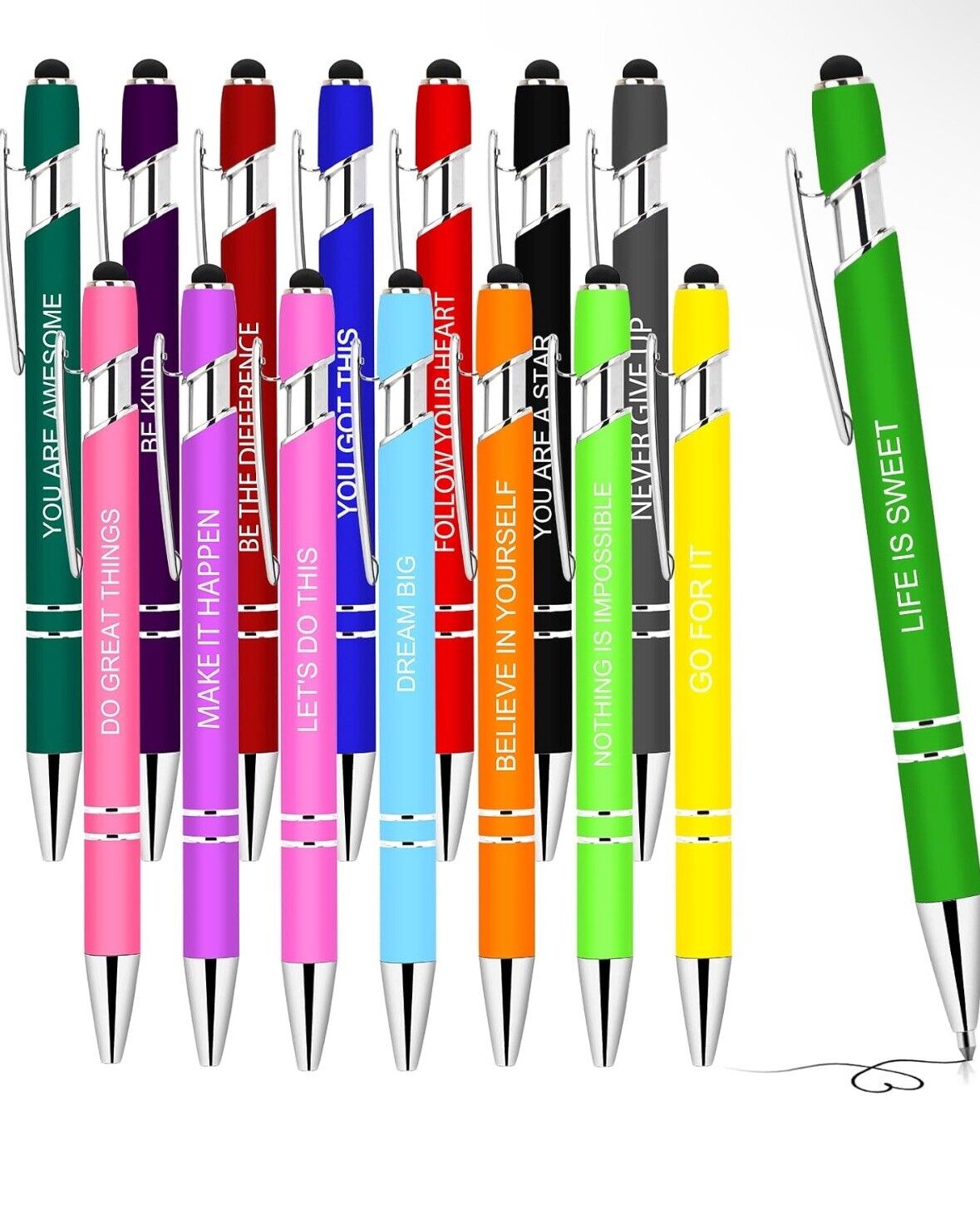 15 Pieces Inspirational Pens, Motivational Quotes Ballpoint Pen With Stylus