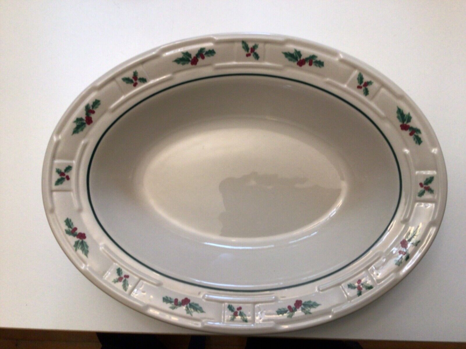 Longaberger Pottery Large Serving Bowl Holly Berry 11 x 8.5 x 2.5