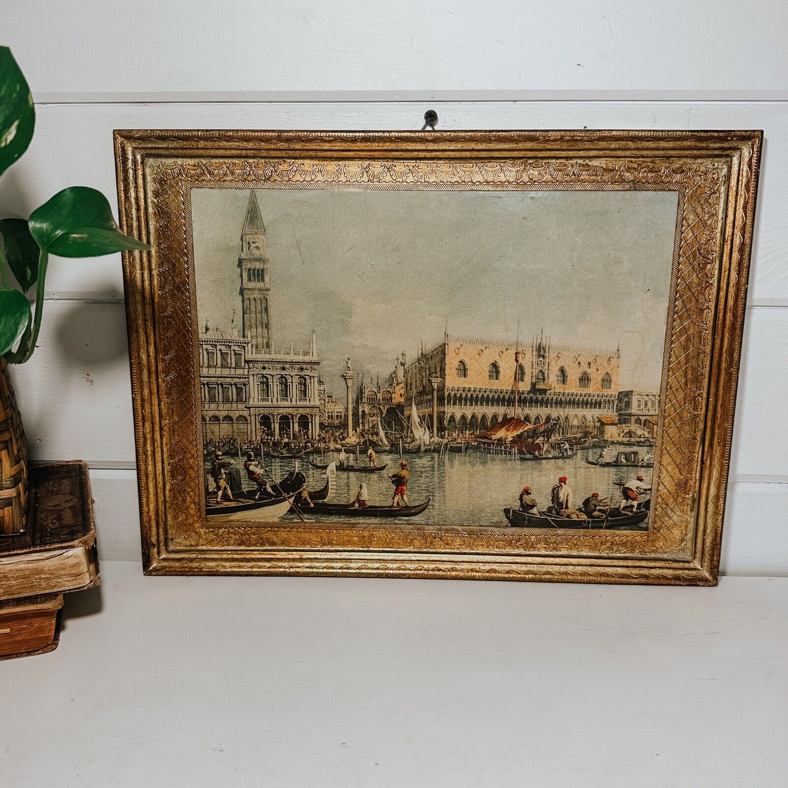 Antique Italian Gold Gilded Wall Plaque | Canaletto Venezia | Gallery Wall