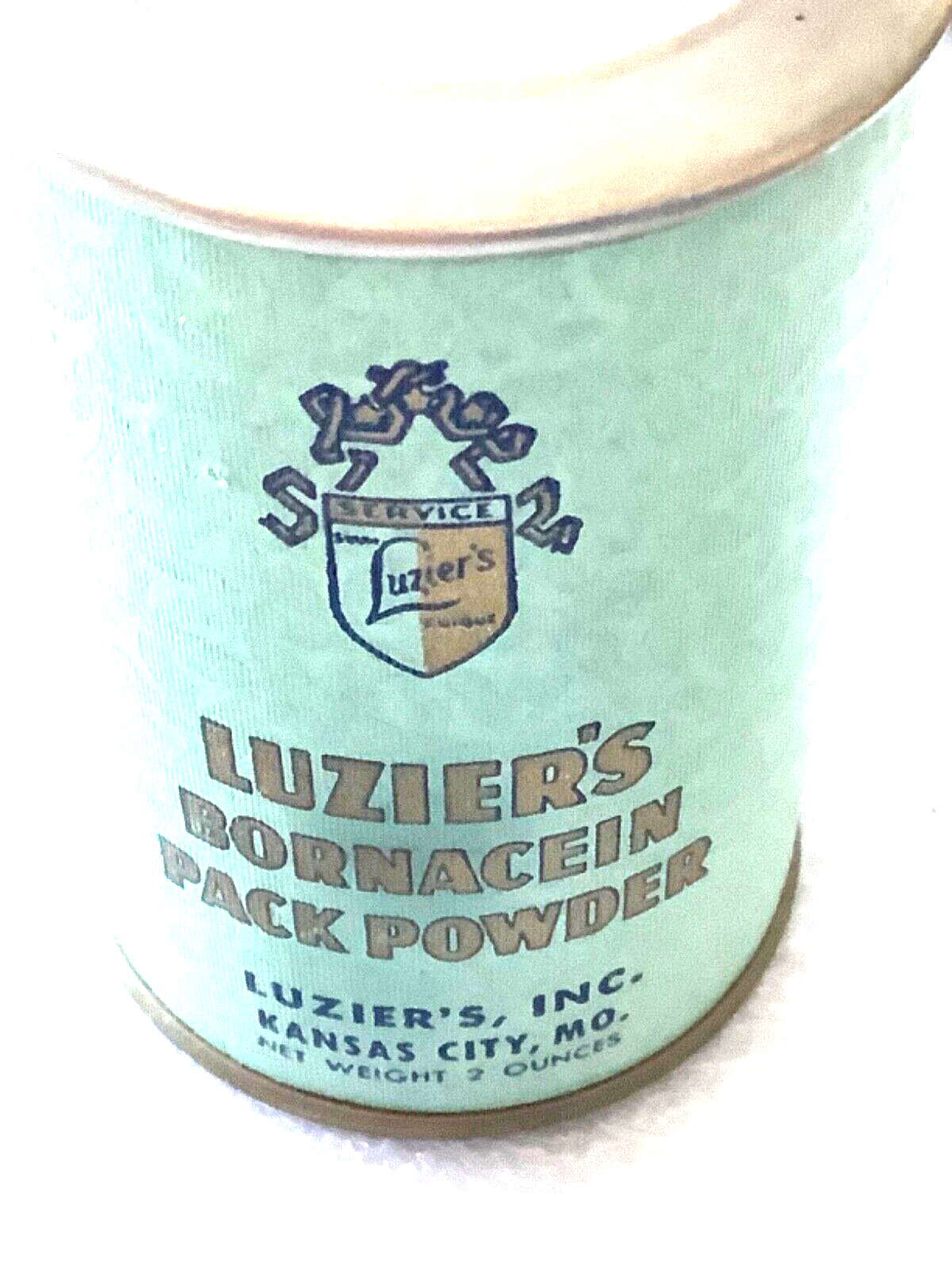 💋 1930s LUZIER’S BORNACEIN PACK POWDER TIN & CARDBOARD SEALED 2 OZ Vintage NOS
