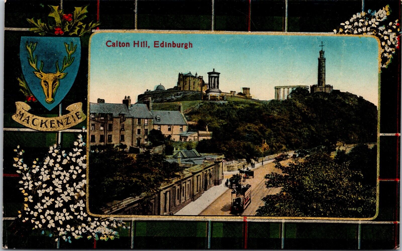 Clan Mackenzie Tartan Calton Hill Edinburgh Scotland UNP Unused DB Postcard L9