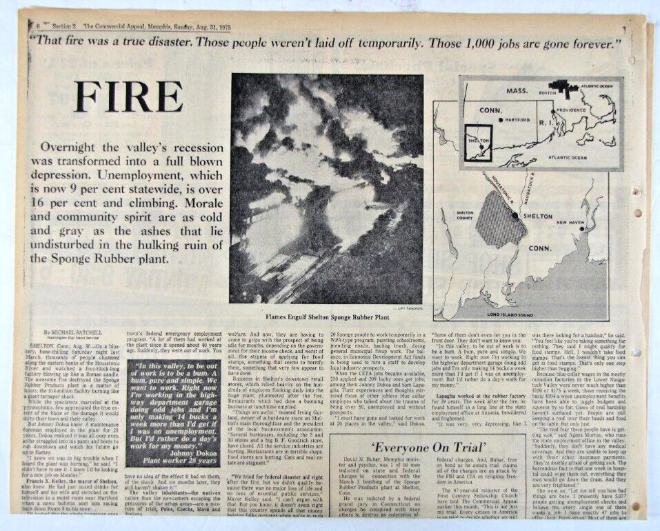 Vintage 1975 B.F. Goodrich Rubber Plant Fire - Largest CT Arson Newspaper Page