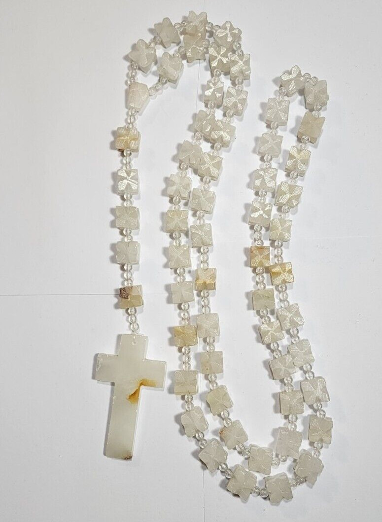 Large Hand Carved 38 Inch Quartz Stone Wall Hanging Rosary