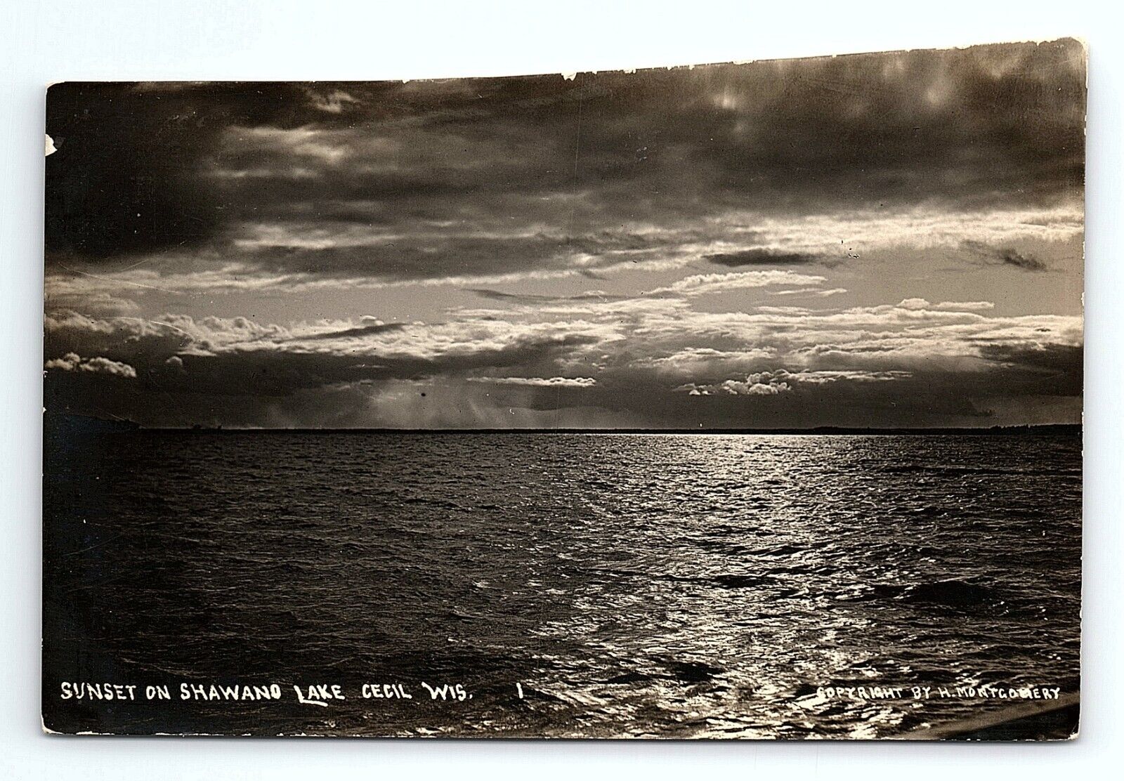 RPPC Sunset On Shawano Lake Cecil Wisconsin WI Vintage Postcard