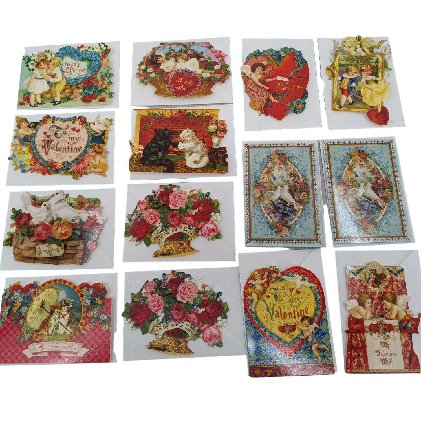 Set 14 Romantic Victorian Retro Vintage Valentines Cards Envelopes Punch Studio