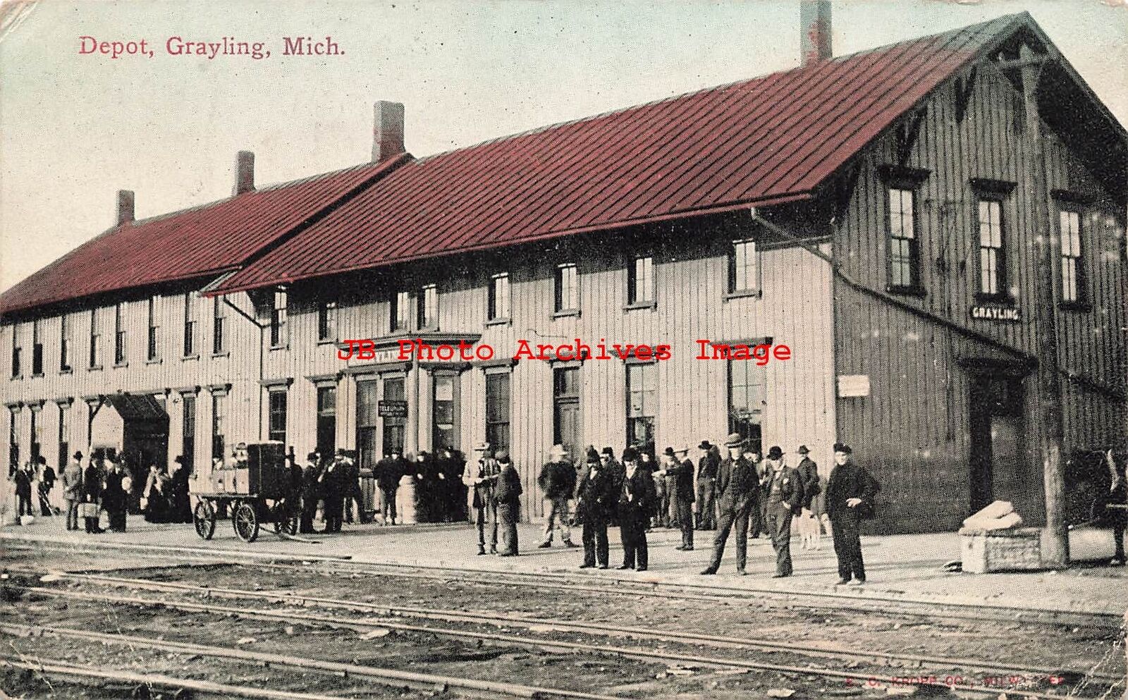 MI, Grayling, Michigan, Railroad Depot, Exterior View, 1911 PM