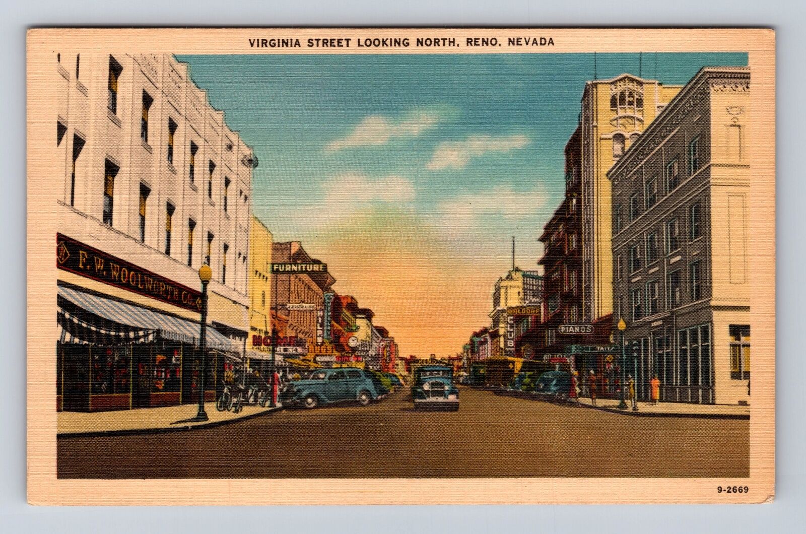 Reno NV-Nevada, Virginia Street Looking North, Antique, Vintage c1951 Postcard