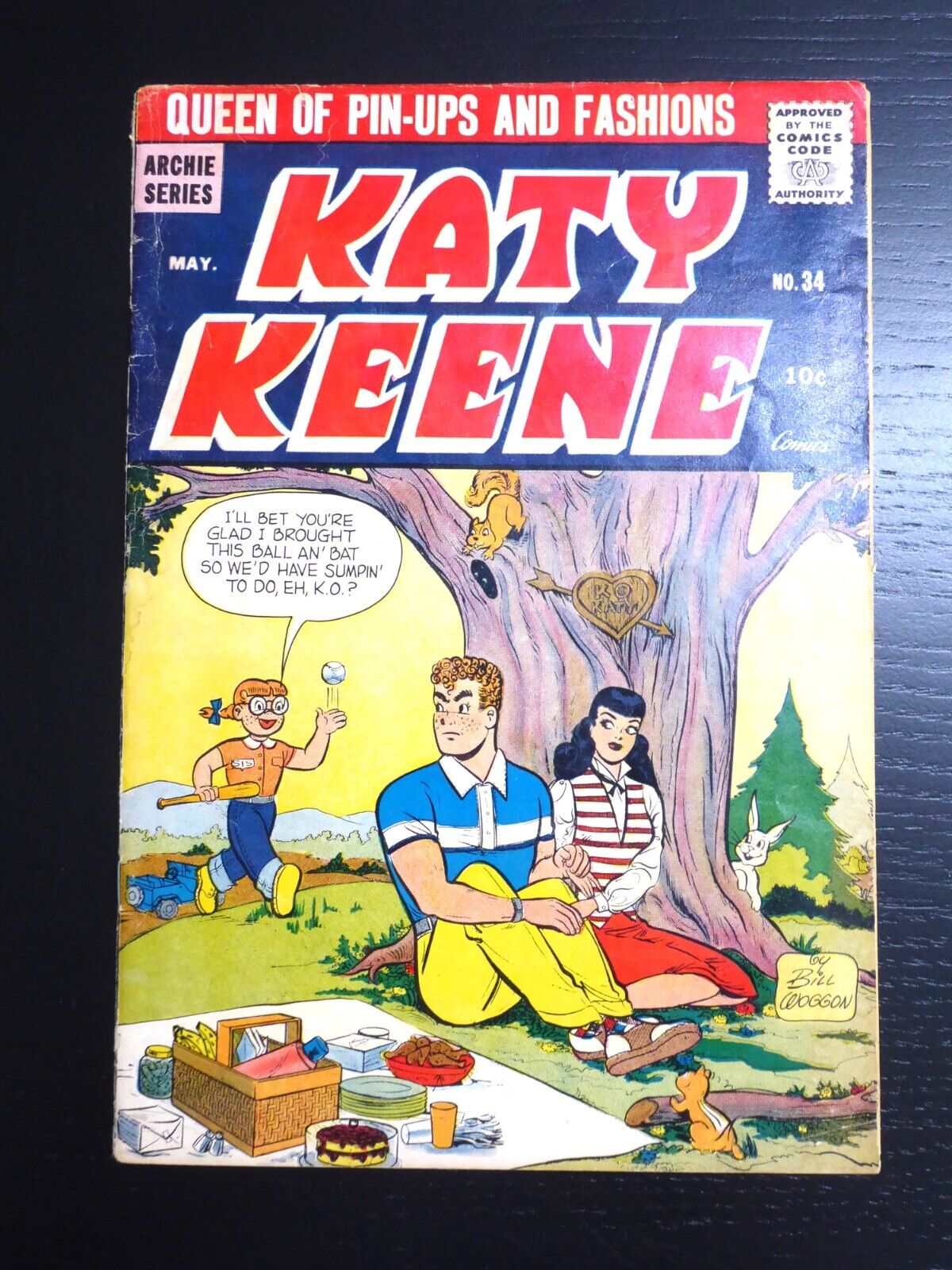 Katy Keene #34, May 1957, G, Mickey Mantle Ad, Baseball Cover by Bill Woggon