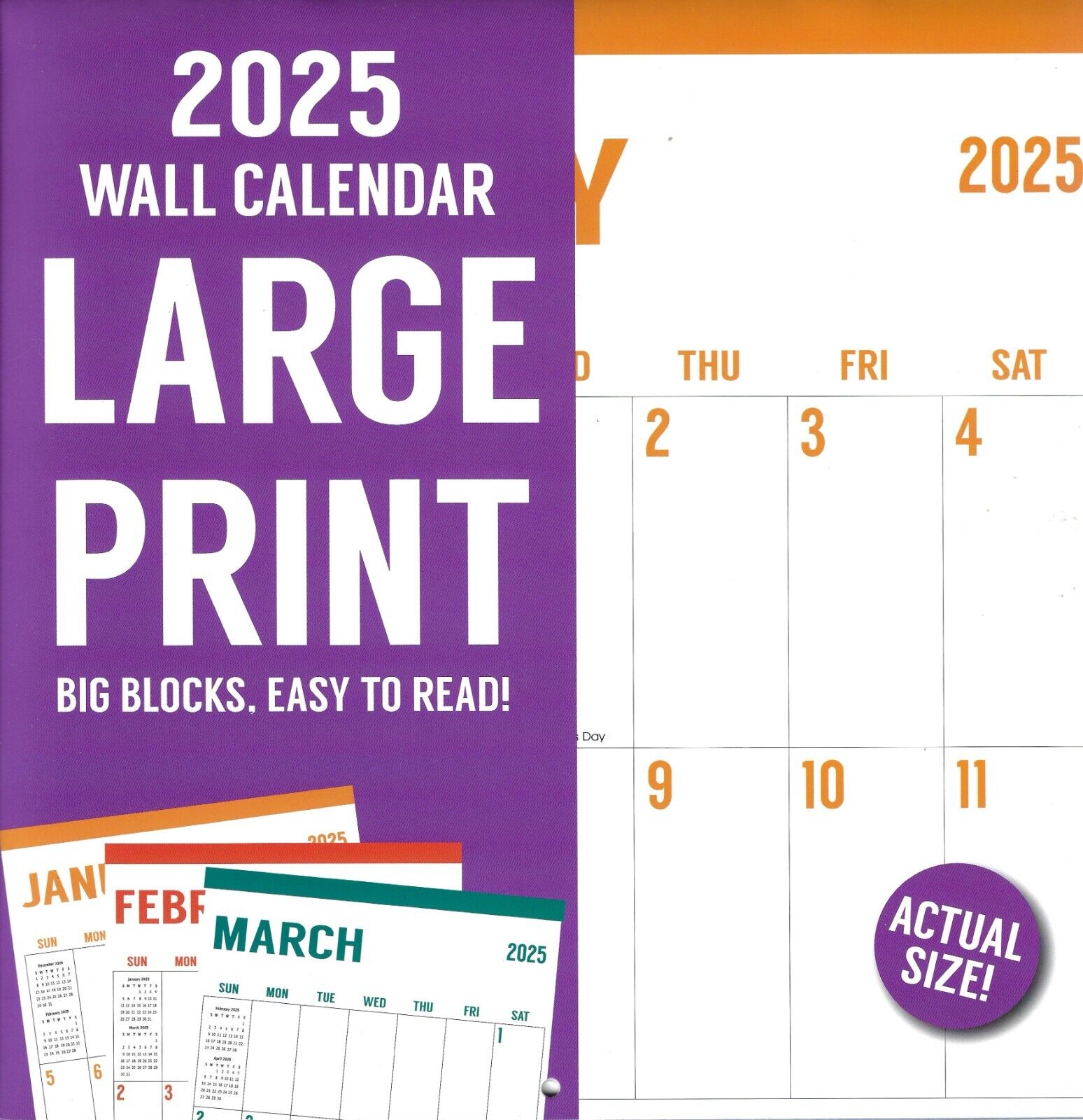 2025 Large Print 16-month (Sept 2024 through Dec 2025) Full Size Wall Calendar