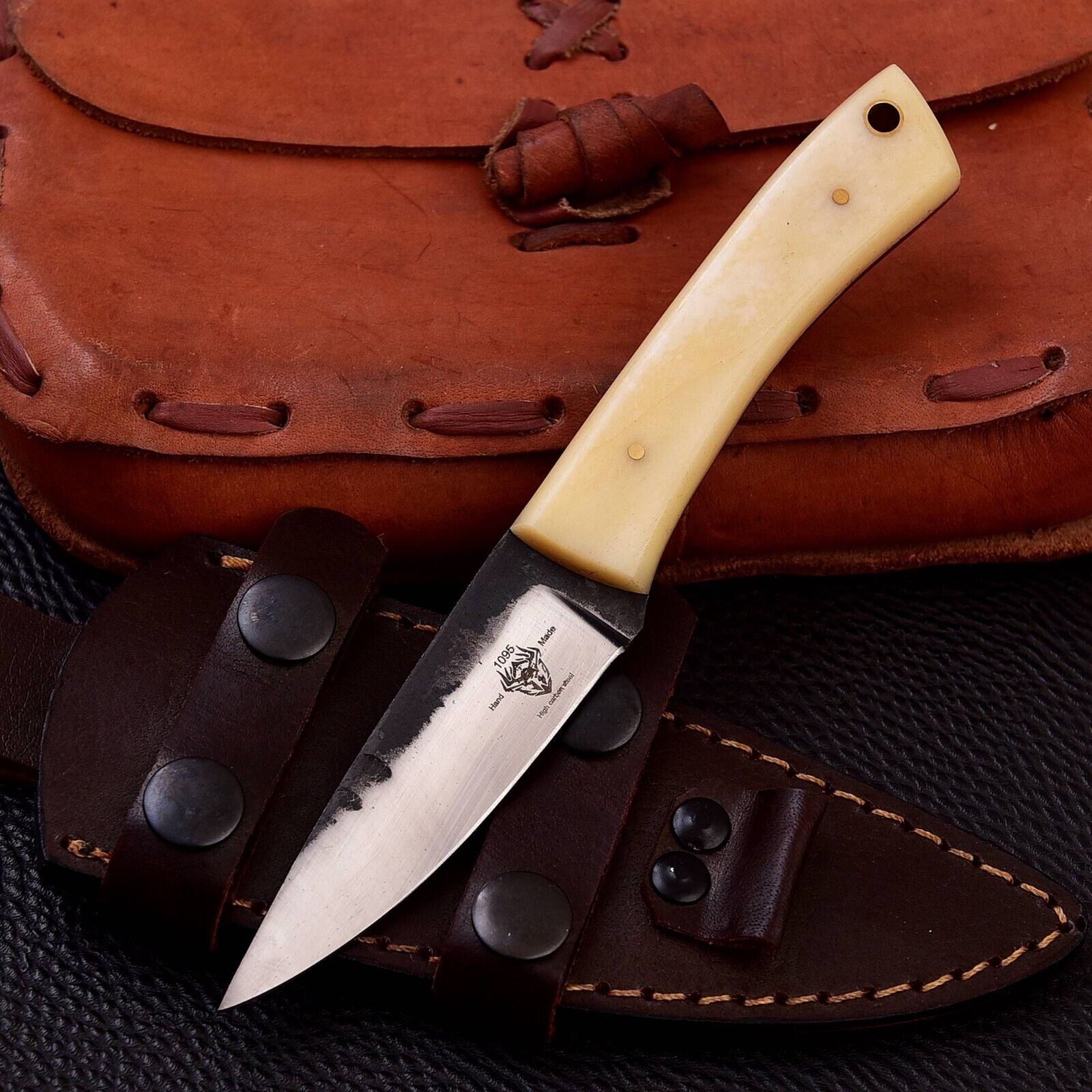 Custom Hand forged High Carbon 1095 Steel Hunting Knife with Camel Bone Handle